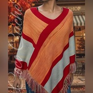 Colorful Striped Women's Poncho Fringe Sweater Layering Cardigan
